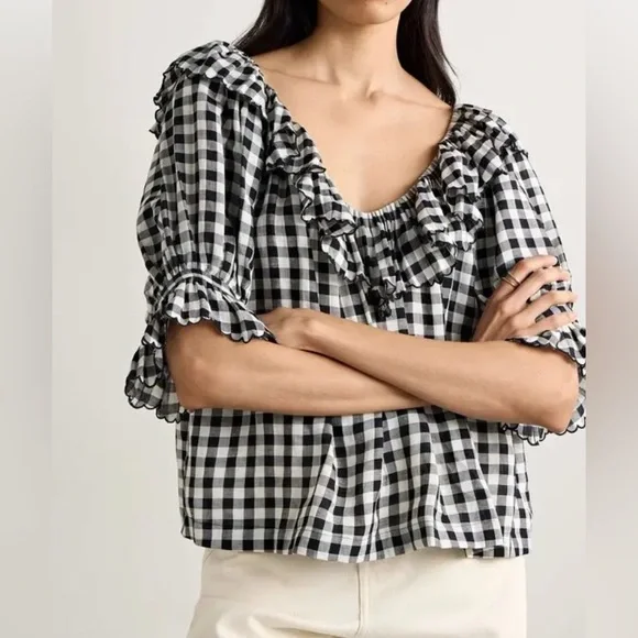 Doen Samara Ruffled Gingham Voile Blouse - Picture 1 of 11